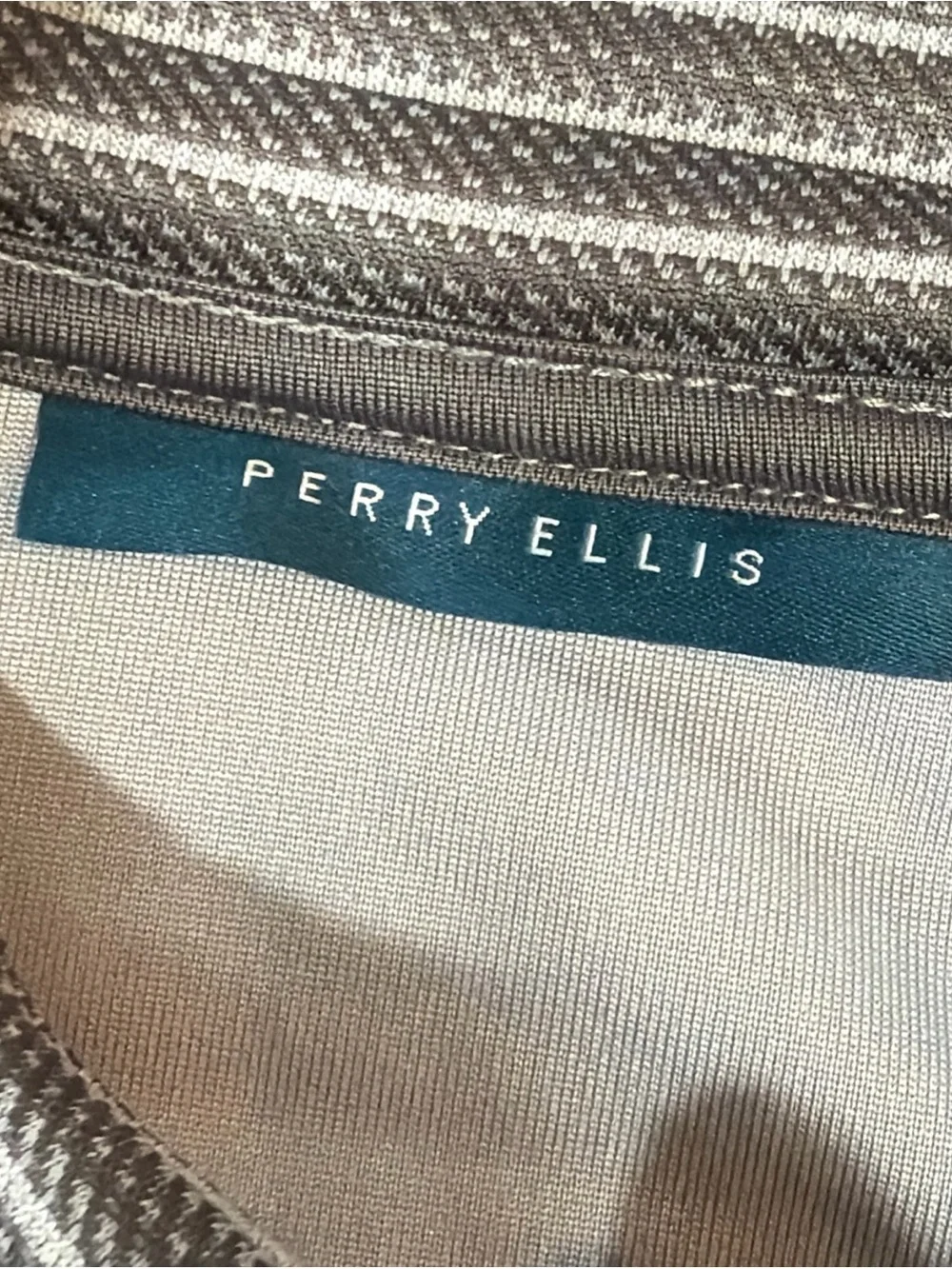 Perry Ellis NEW Men's L Gray striped Ribbed Full Zip Jacket Light Weight Pockets